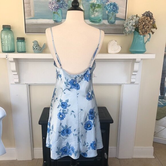 Private Luxuries Y2K Size M Night Gown Satiny Blue Floral Slip Dress 90s - Picture 4 of 8